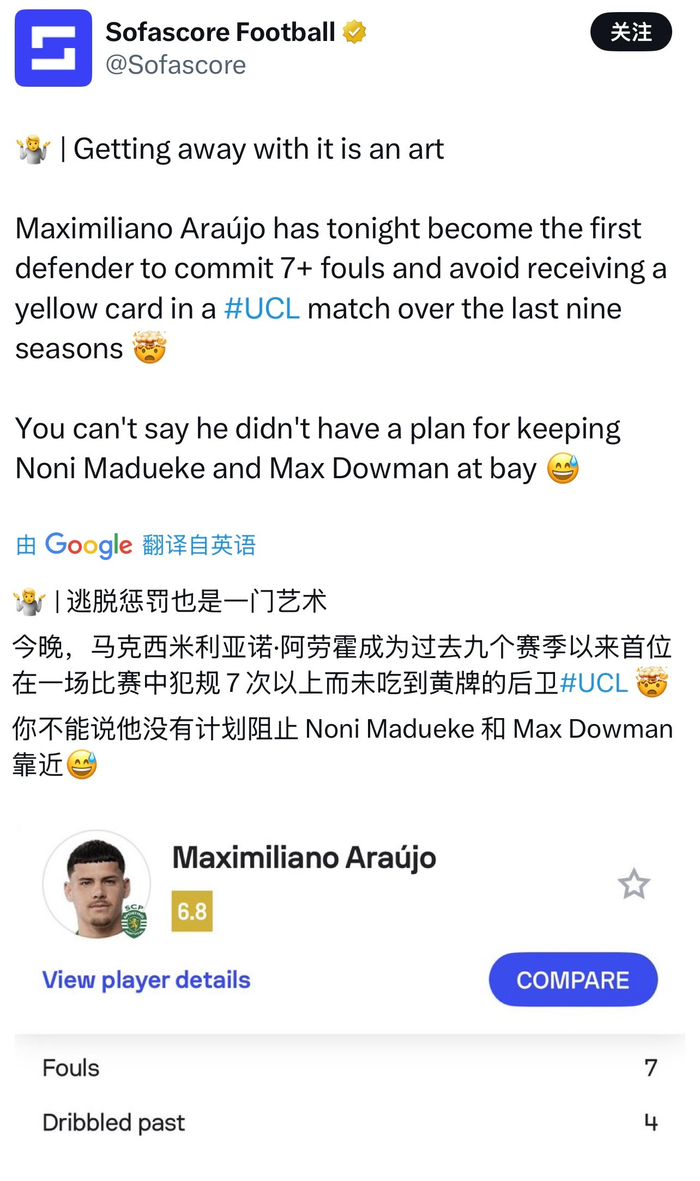 华体会app下载-葡萄牙体育后卫阿劳霍欧冠单场7次犯规未吃牌创纪录|阿森纳|体育赛事讨论|处罚|球员_新浪体育_新浪新闻